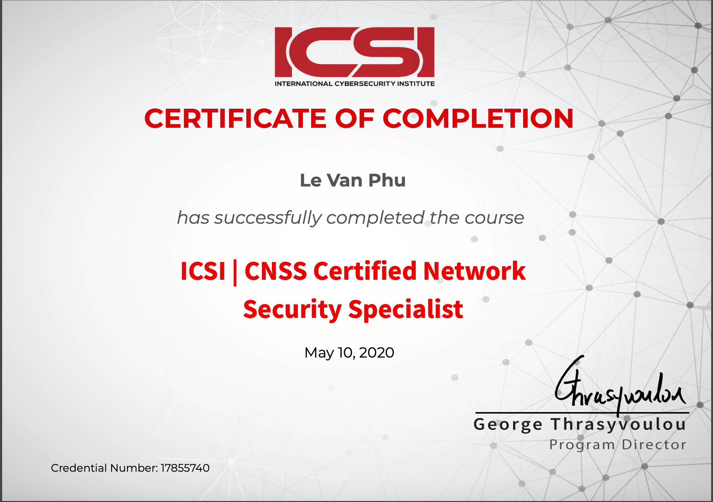 CNSS Certified Network Security Specialist Certificate