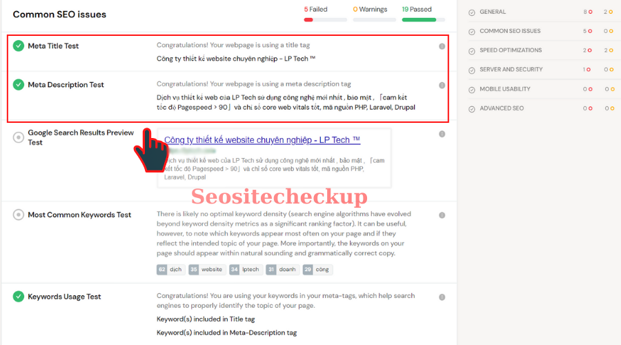 Check onpage với seositecheckup