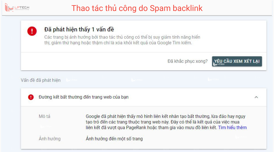Tác vụ thủ công do spam backlink