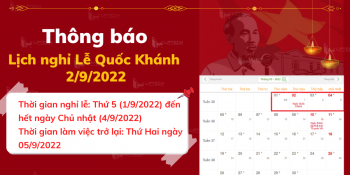 Thông báo Lịch nghỉ lễ Quốc khánh mùng 2/9 năm 2022
