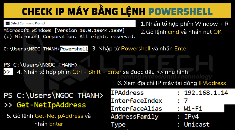 Check IP máy tính bằng lệnh Powershell