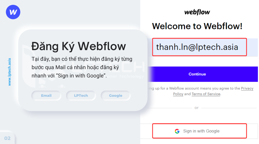 Hướng dẫn đăng ký tài khoản trên Webflow