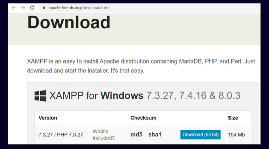 Download file cài đặt XAMPP