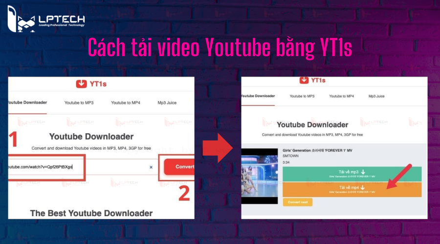 Cách tải video Youtube bằng YT1s