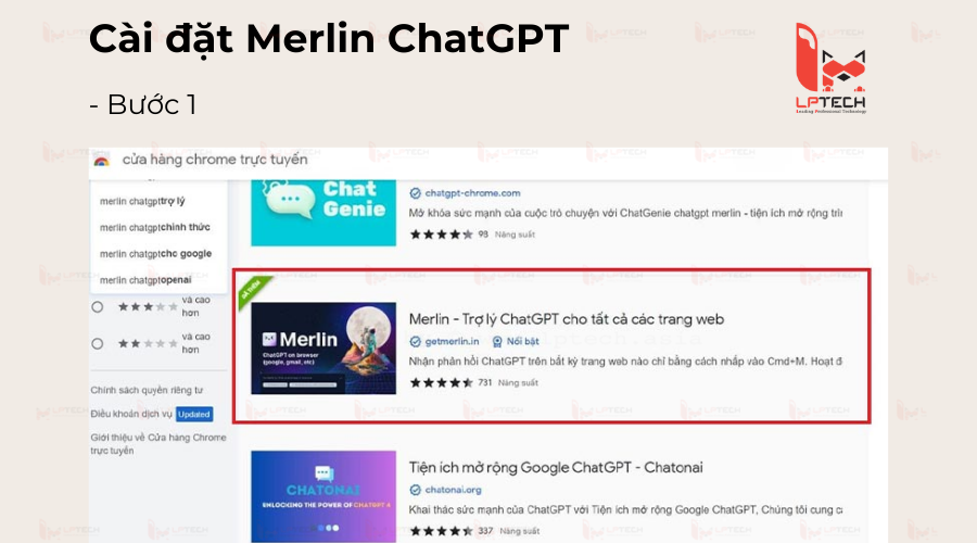 Bước 1: Tìm extension Merlin ChatGPT