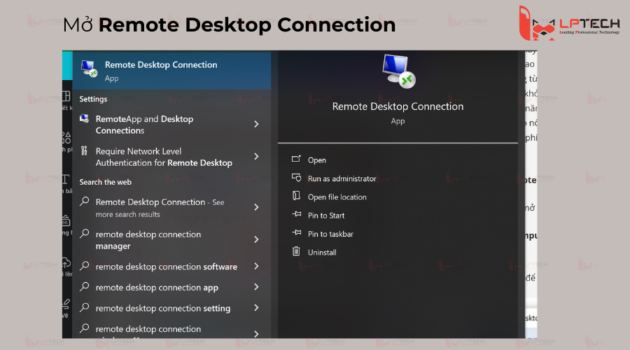 Bước 1: Tìm Remote desktop connection
