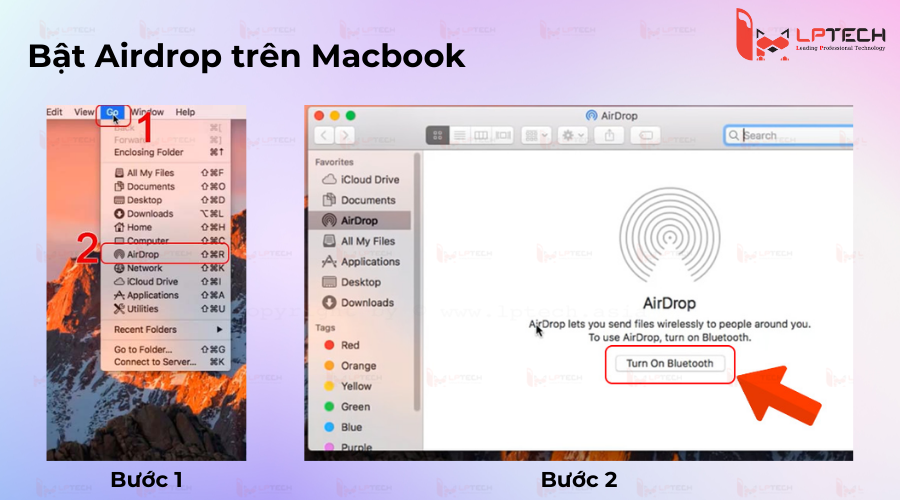 Bật trên Mac: Bước 1 và 2
