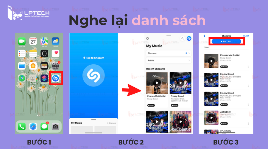 Cách nghe danh sách các bài hát trong ứng dụng Shazam