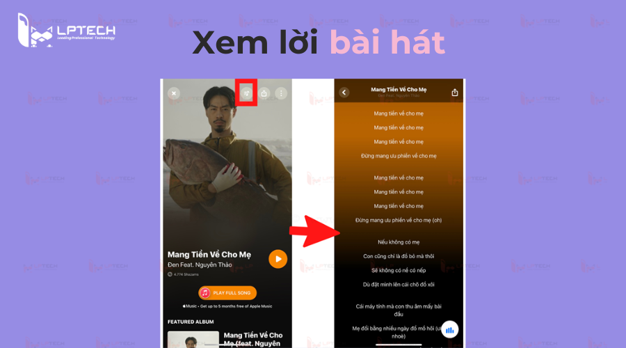 Cách xem lời bài hát trên Shazam