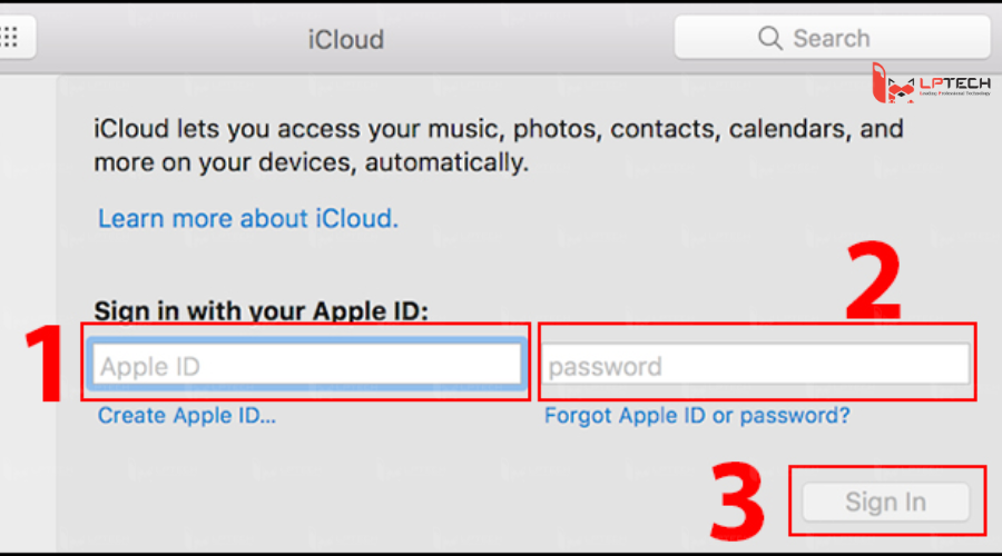 Đăng nhập iCloud trên Macbook - Nhập thông tin tài khoản Apple