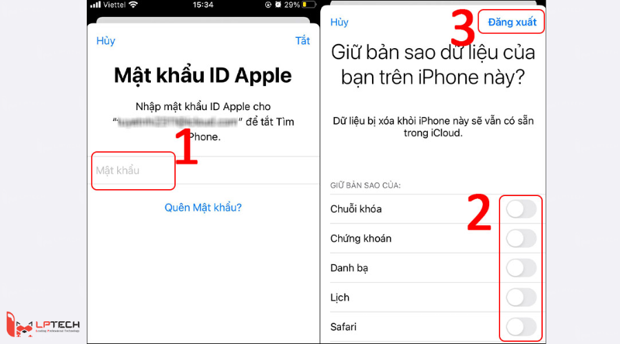 Đăng xuất iCloud trên Iphone, Ipad - nhập thông tin tài khoản để đăng xuất