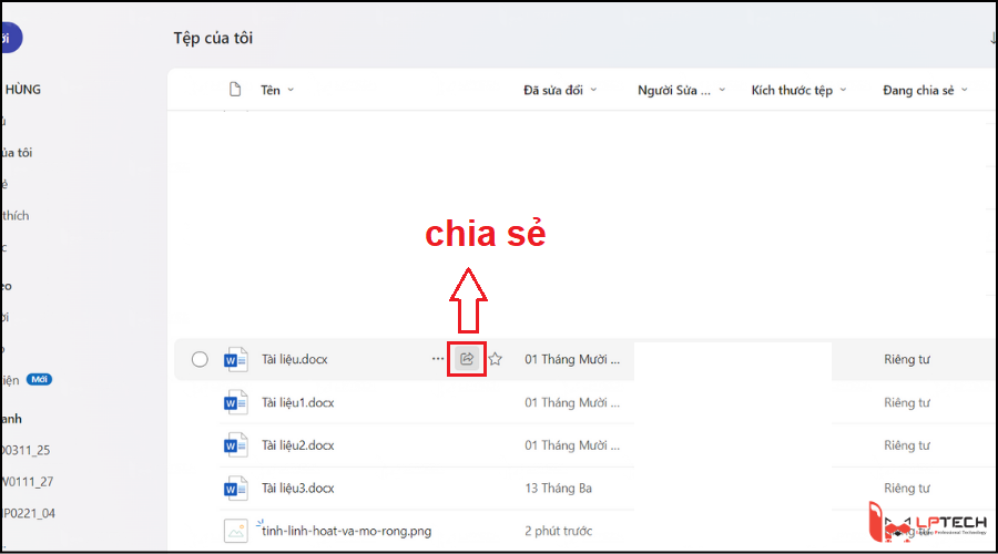 Hướng dẫn sử dụng công cụ OneDrive - Chọn Chia sẻ