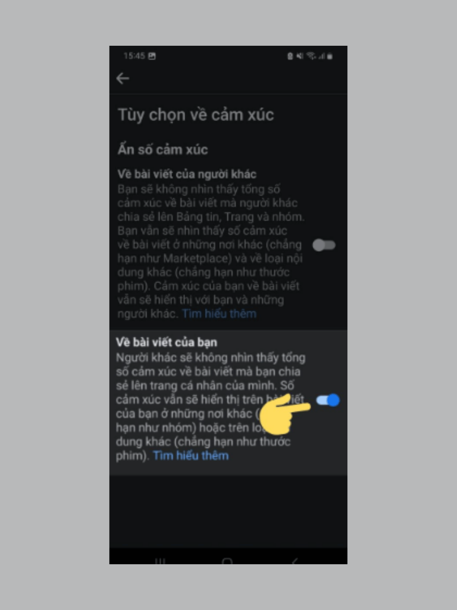 Bật công tắc "Về bài viết của bạn"