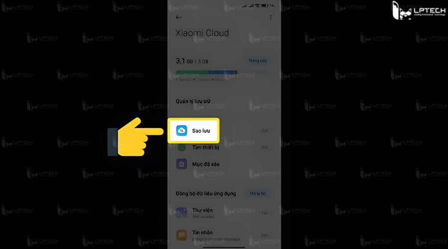 Chọn Sao lưu/Backups