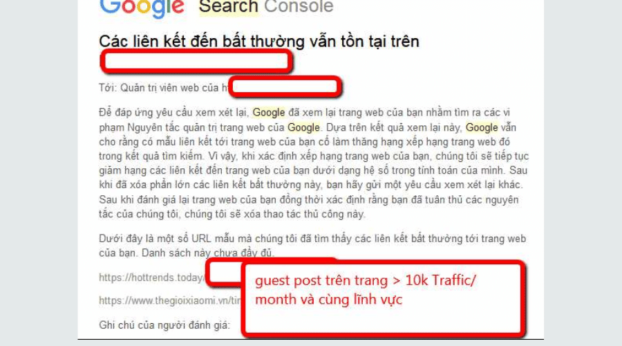 Ví dụ Google phạt backlink từ mạng xã hội, guest post,...