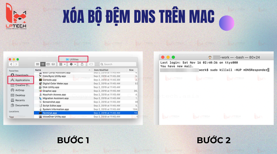 Nhập lệnh ‘sudo killall -HUP mDNSResponder’ vào cửa sổ khởi chạy Terminal.