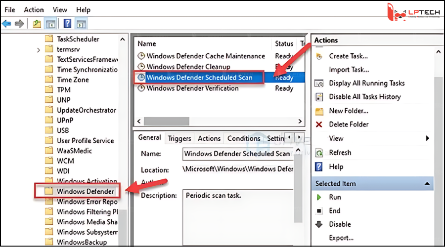 Mở Windows Defender Scheduled Scans.