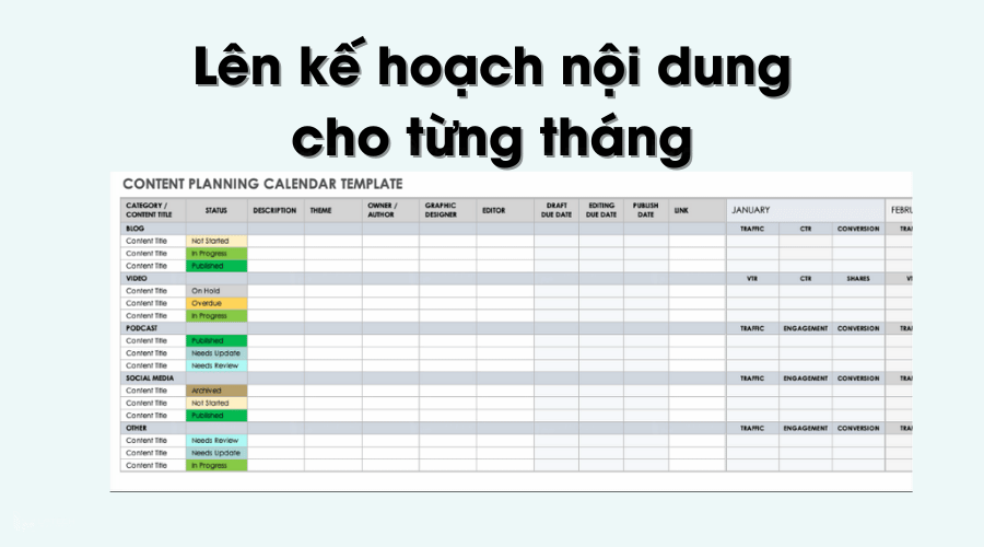 Lên kế hoạch nội dung cho từng tháng