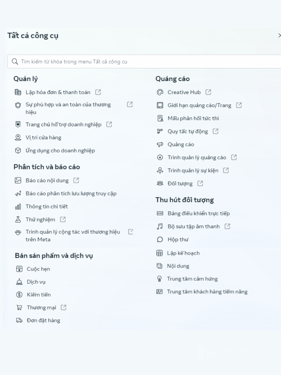 Tất cả công cụ trong Meta Business Suite