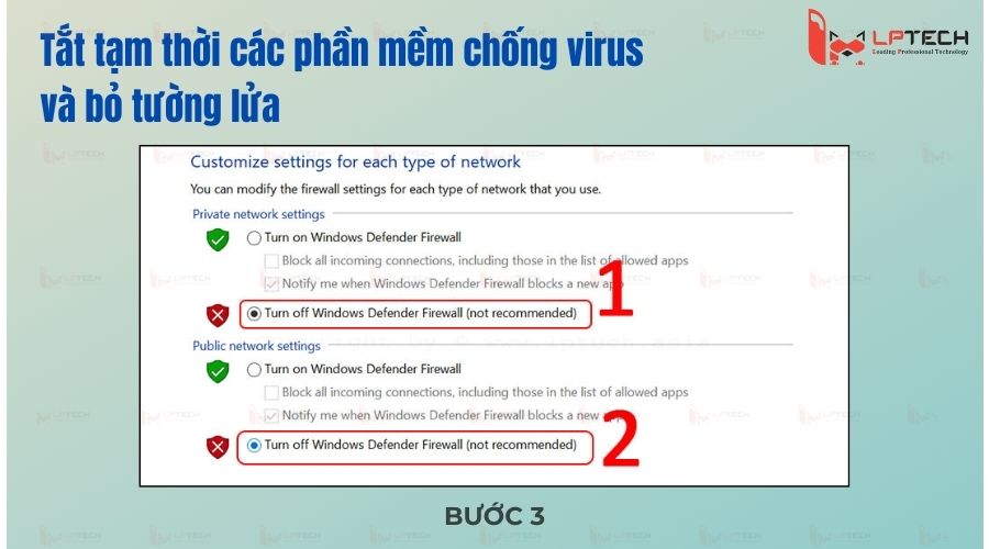 Tắt tường lửa (Bước 3)