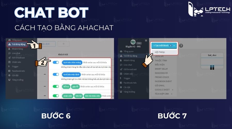 Cách tạo chatbot bằng Ahachat - Bước 6,7