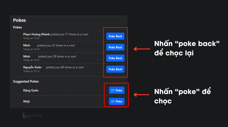 Tìm bạn bè muốn chọc, nhấn Poke để chọc 