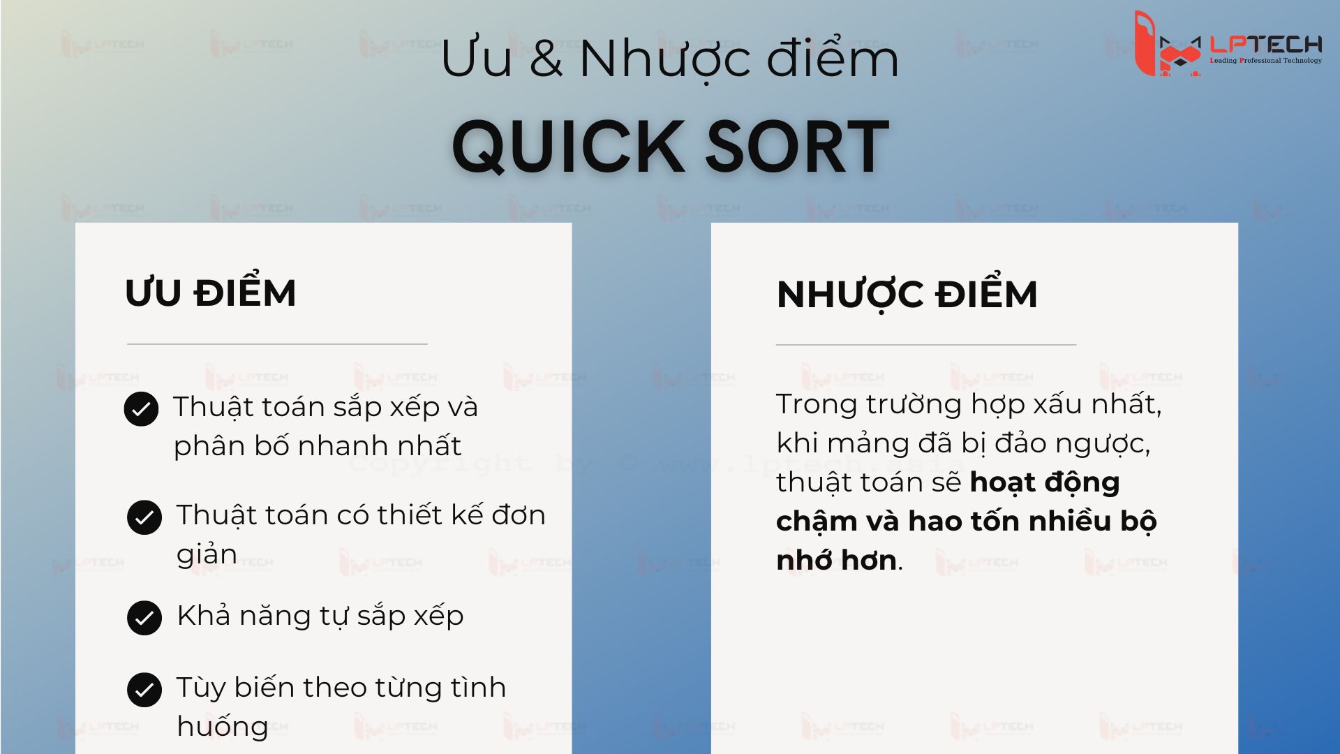 Ưu, nhược điểm của quick sort