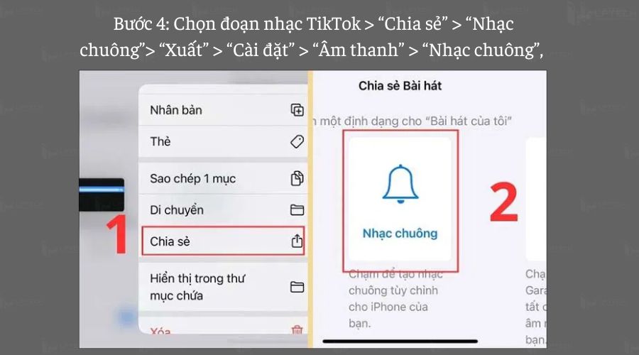 Nhấn vào chia sẻ rồi chọn nhạc chuông