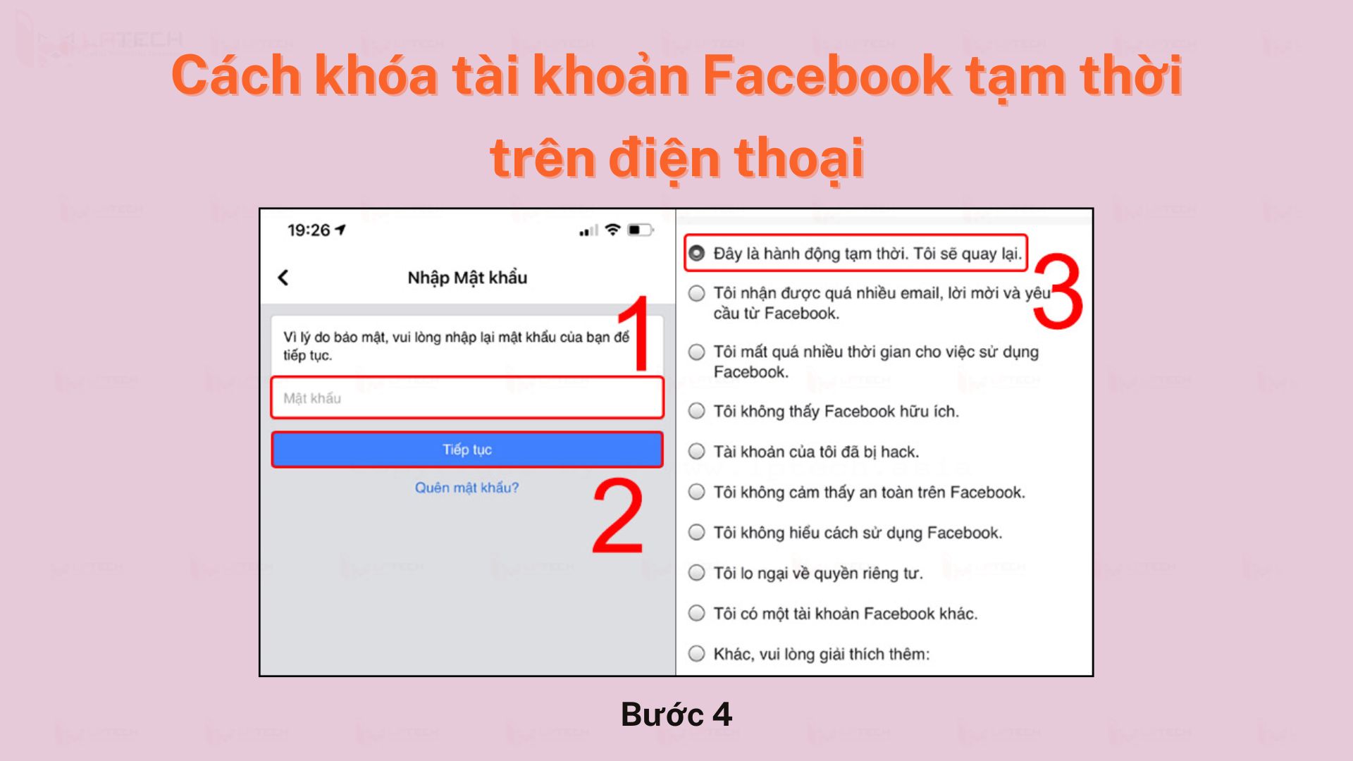 Chọn lý do vô hiệu hóa tài khoản