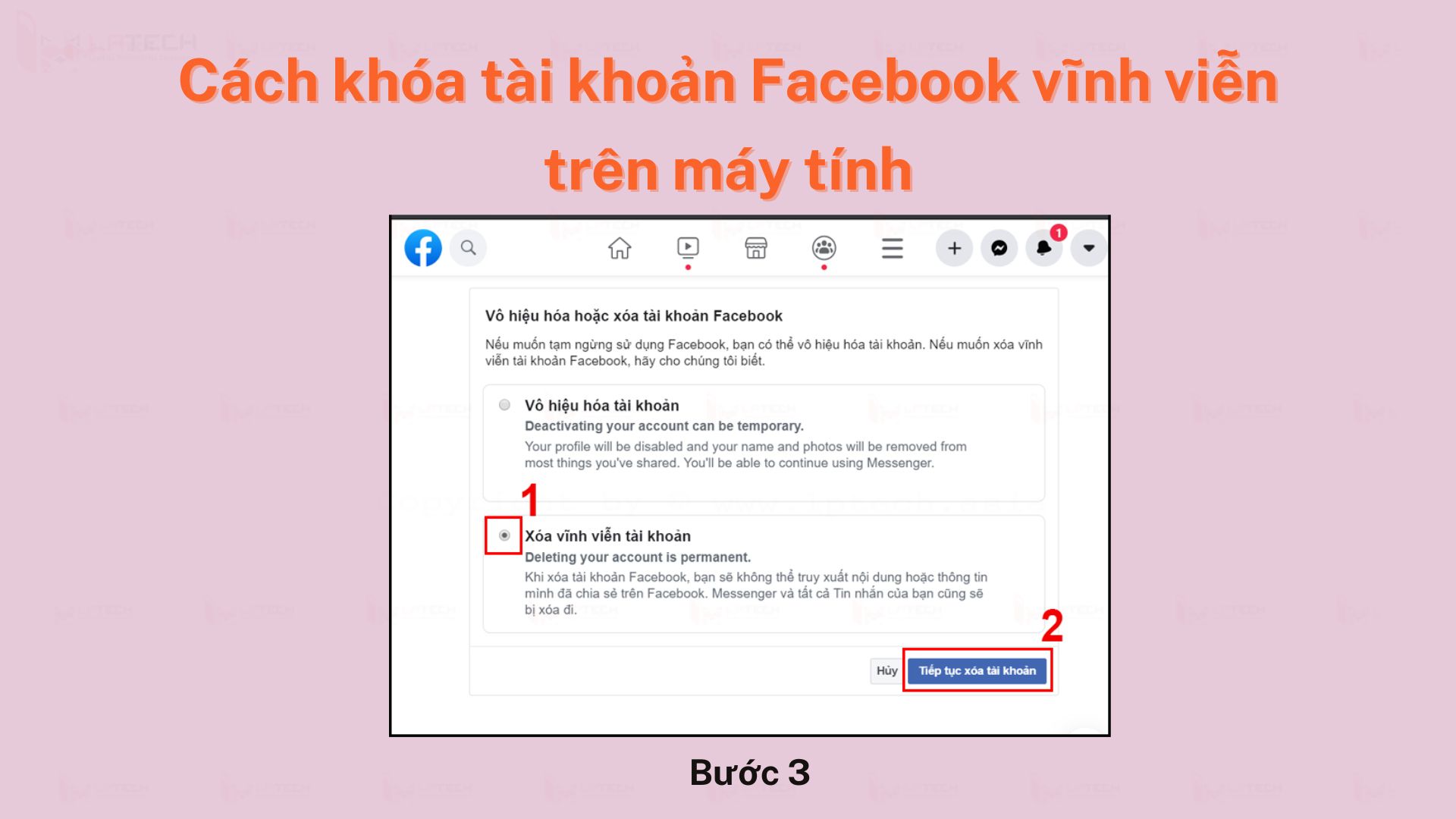 Chọn Xóa vĩnh viễn tài khoản