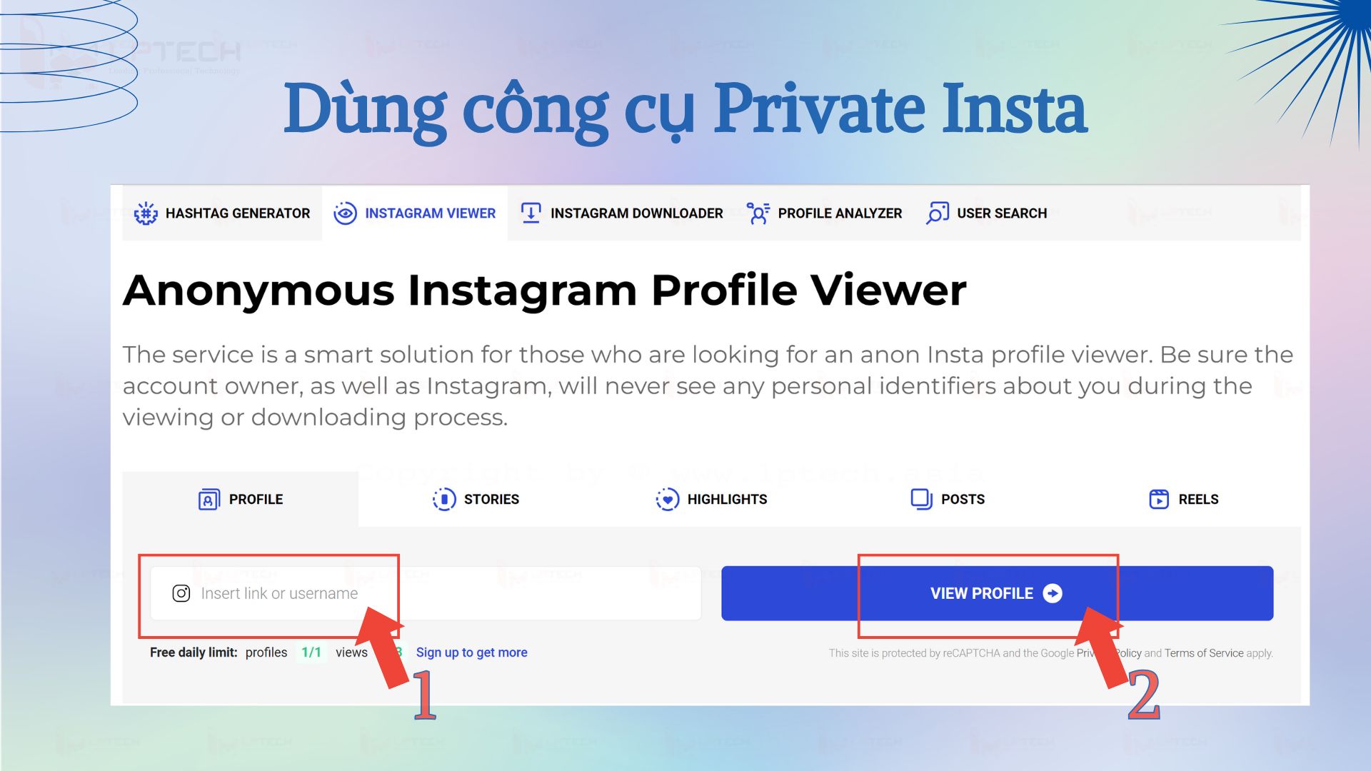 Dùng công cụ Private Insta