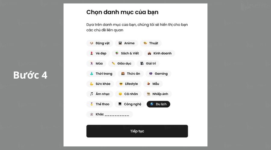 nhấn vào Tiếp tục