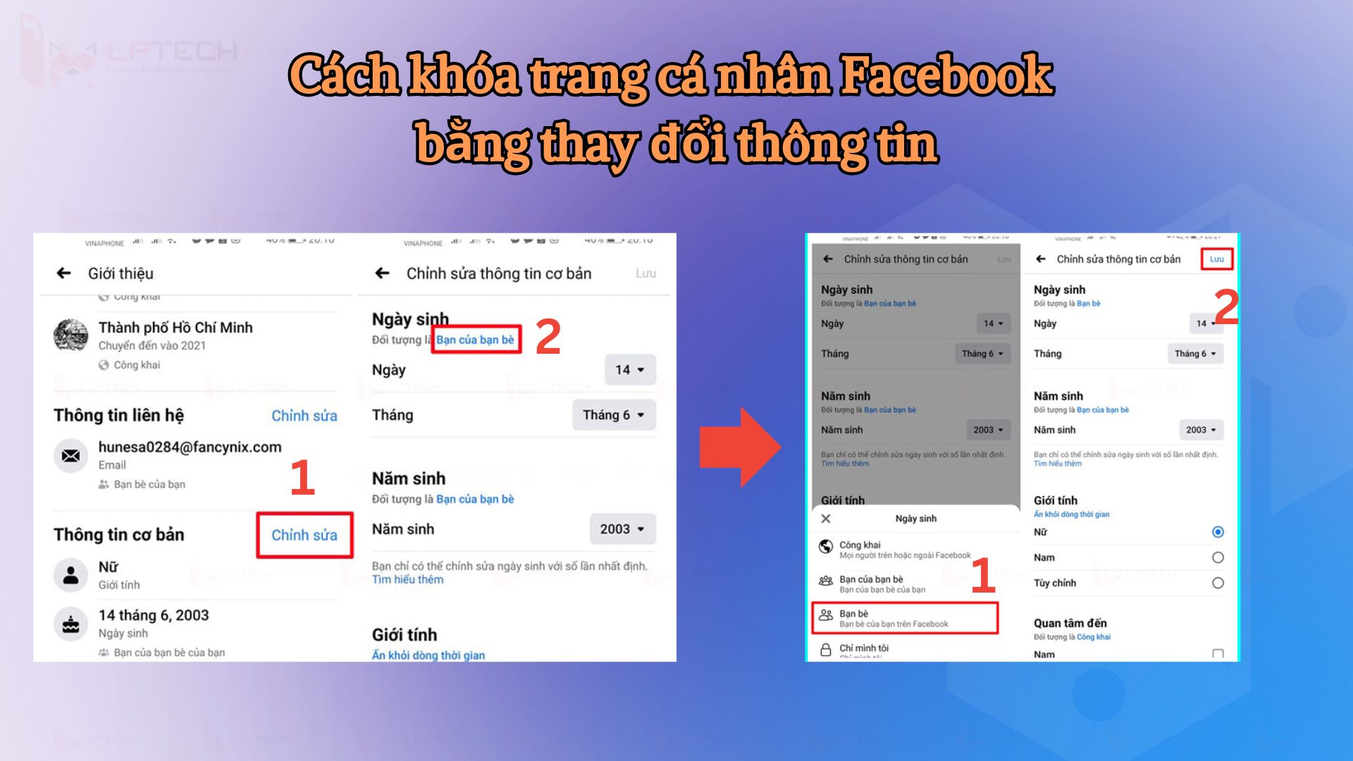 Cách khóa trang cá nhân Facebook bằng thay đổi thông tin