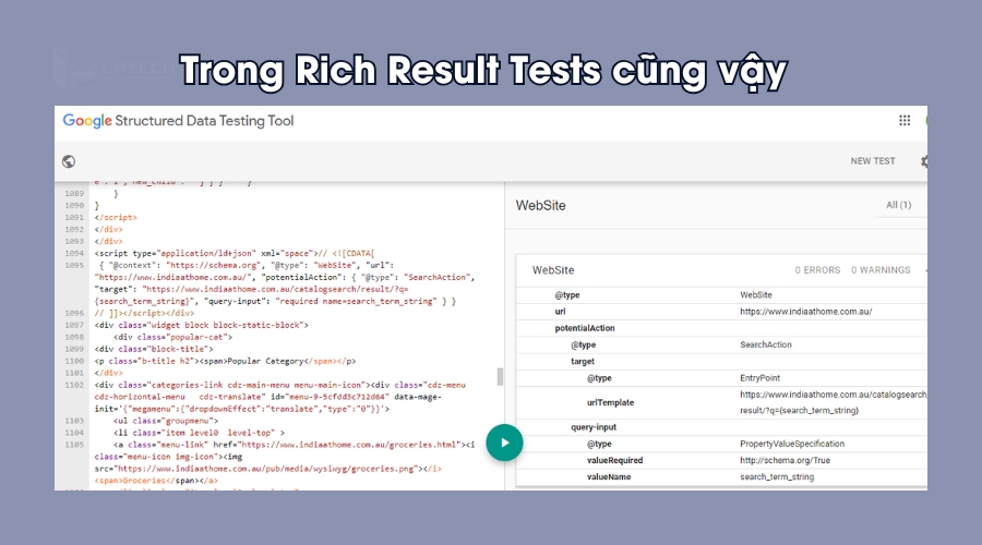 Báo cáo về Sitelinks Search Box trong Rich Results Test