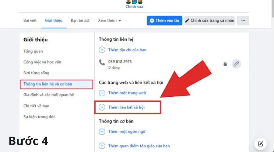 nhấn chọn vào phần “Thông tin liên hệ cơ bản”