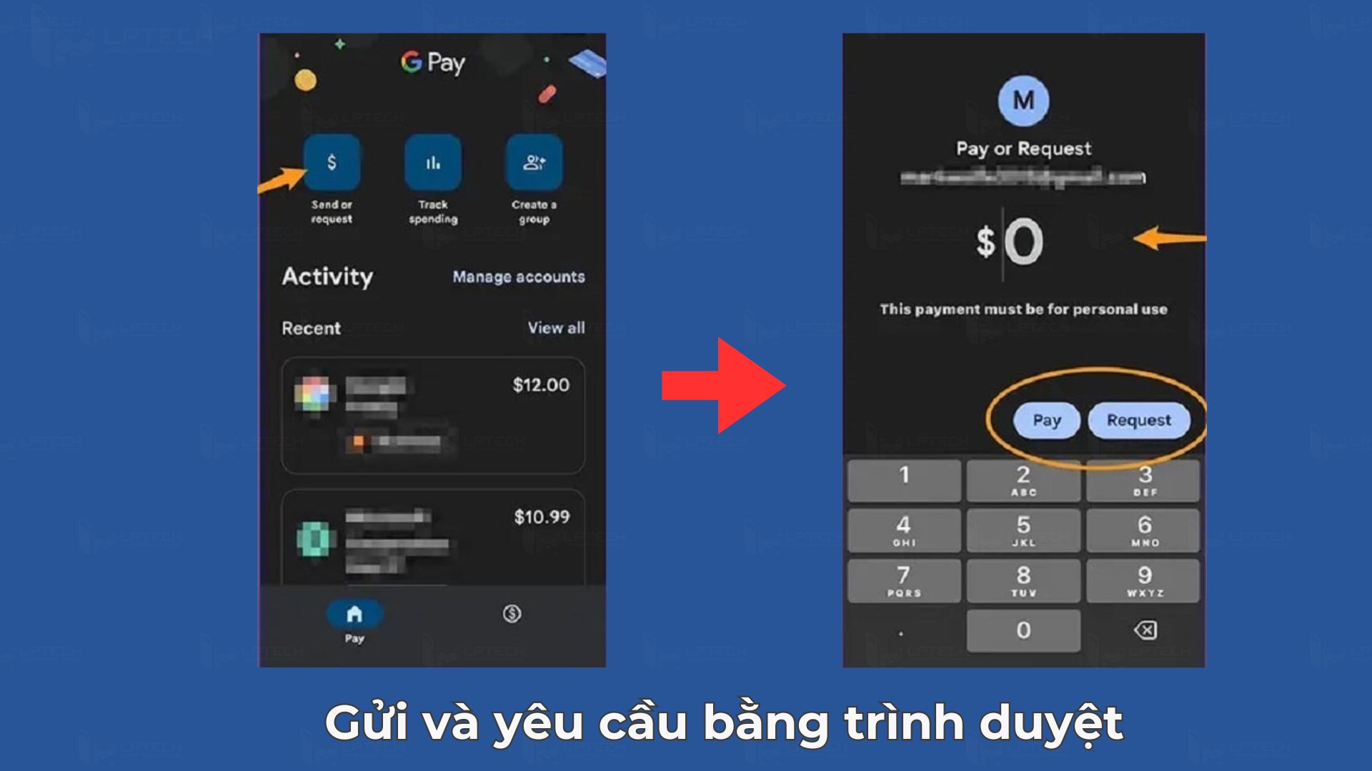 Gửi và yêu cầu từ trình duyệt của Google Pay