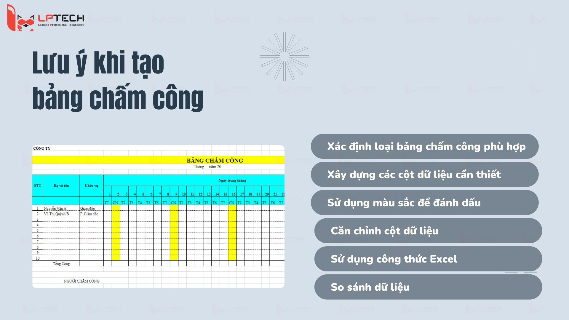 Lưu ý khi tạo bảng chấm công