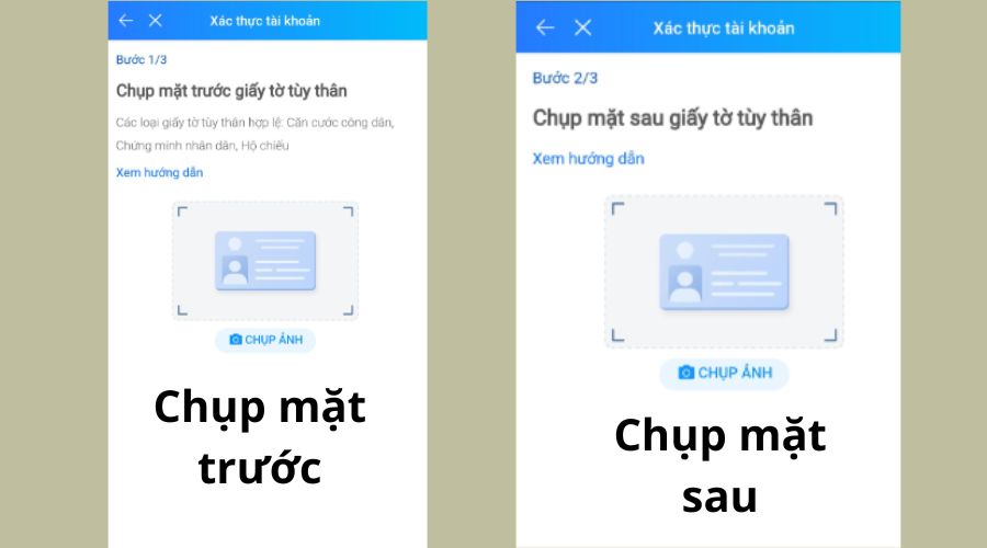 Chụp  2 mặt trước sau của giấy tờ tùy thân