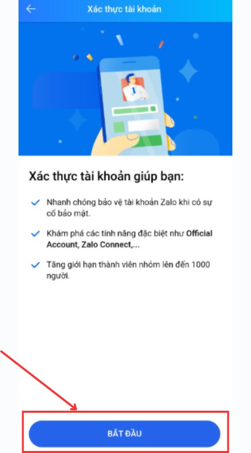 Nhấn Bắt đầu để tiến hành xác thực