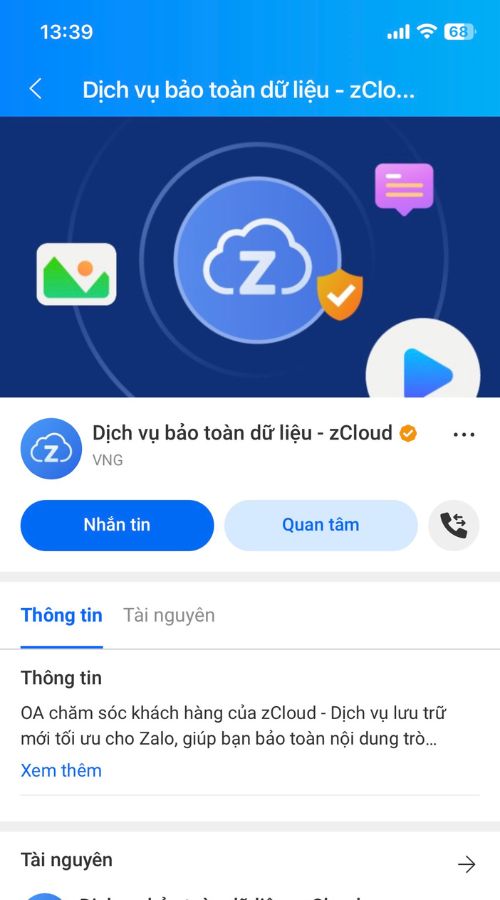 Chọn để đăng ký zcloud trên điện thoại