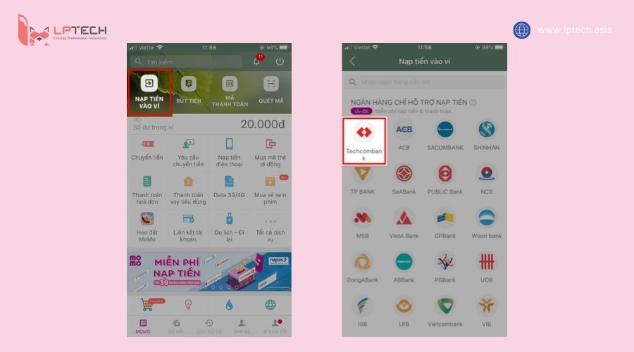 Nạp tiền vào MoMo từ Thẻ ATM bước 1