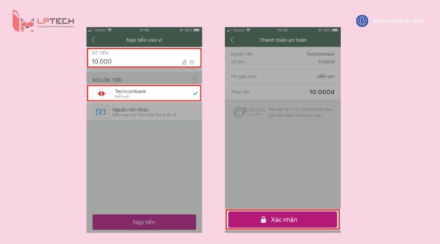 Nạp tiền vào MoMo từ Thẻ ATM bước 2