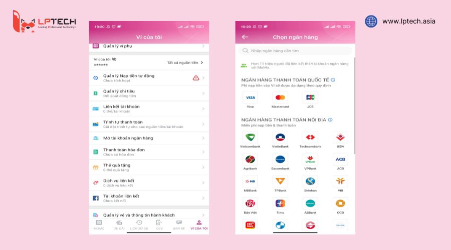 liên kết ví Momo với tài khoản ngân hàng